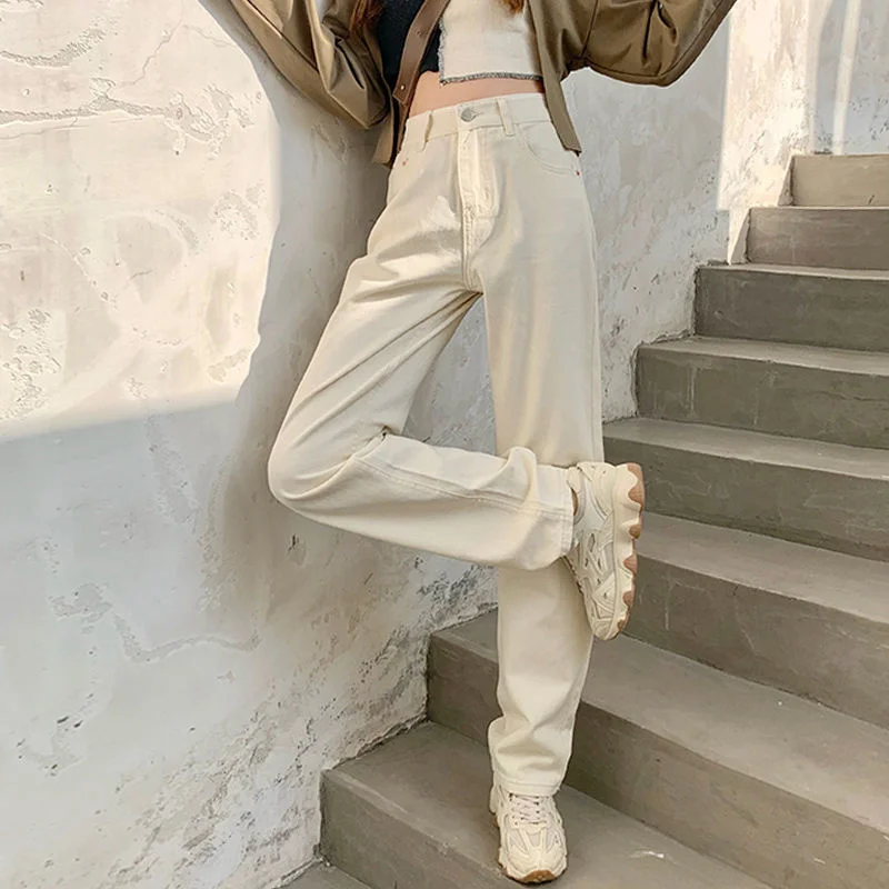 

Spring Women Jeans Straight Trousers Vintage High Waist Match Loose Denim Pants Retro Loose Trousers Full-length Jeans