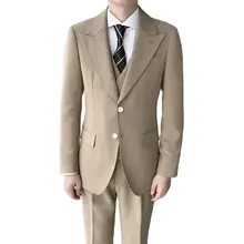 3 pièces coupe cintrée pour homme, vêtement formel de mariage de haute qualité, revers à pointe Champagne, simple boutonnage, dernière collection 2022  (3)