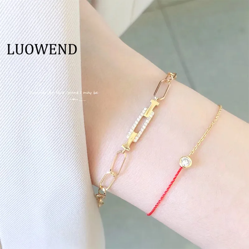 

LUOWEND 100% Au750 18K Yellow Gold Bracelet Women Birthday Gift Fashion INS Style Real Diamond Bracelet Fine Jewelry Customize