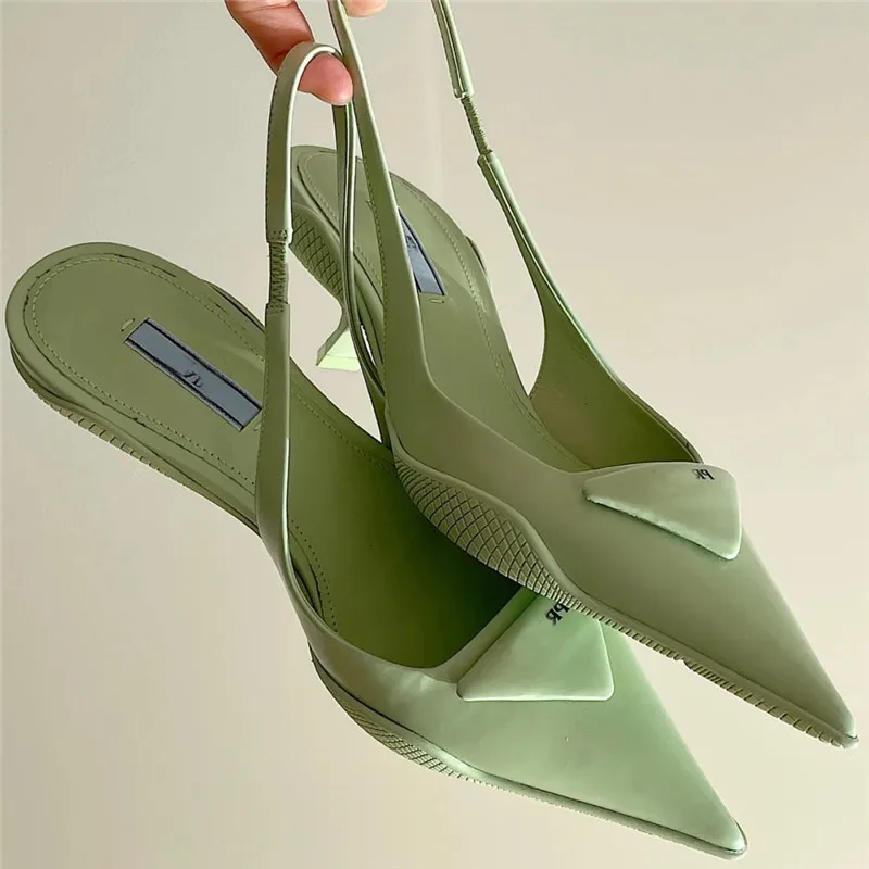 

2021 Summer New Baotou Sandals Female Pointed High Heels Female High Heels Romanesque Women's Shoes Triangle Mark Heel Empty