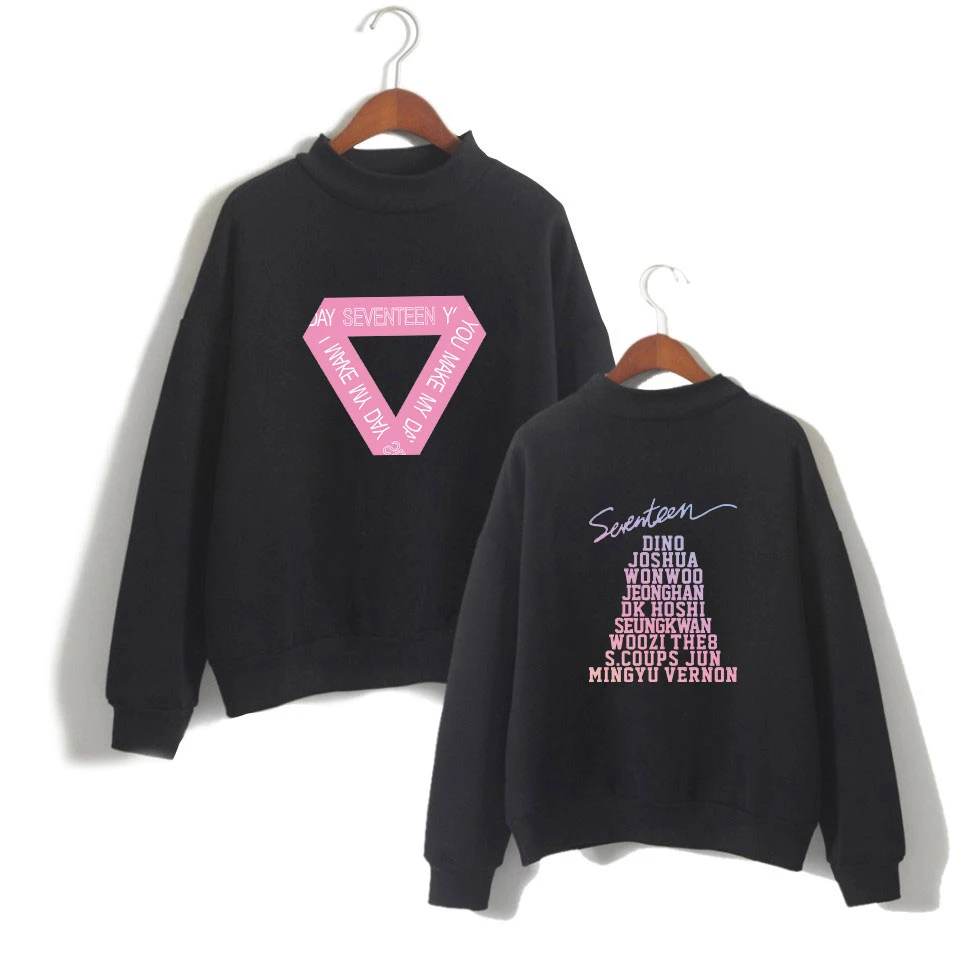 Harajuku Kawaii Sweatshirt Pullover Women Turtleneck Tops Kpop Seventeen Album Concert Fans Supportive Member Name Print Hoodies | Женская