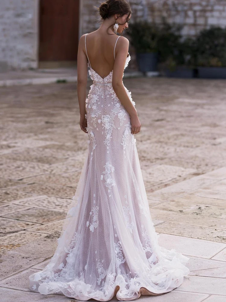 

Hi Shy Bride New Simple Wedding Dress Backless Sleeveless Design Chiffon Lace Bride Dresses Princess Dress Plus Size Tailor-made