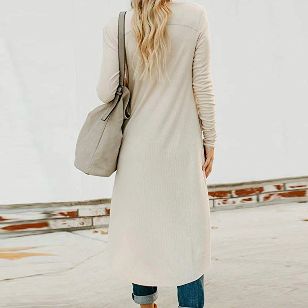 Женский модный однотонный вязаный кардиган с длинными рукавами весна-осень