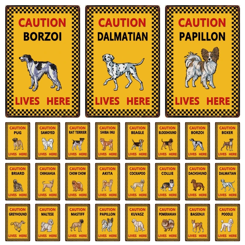 [Kelly66] собака осторожность борзая Акита дальтянь Мопс живет здесь Металлический