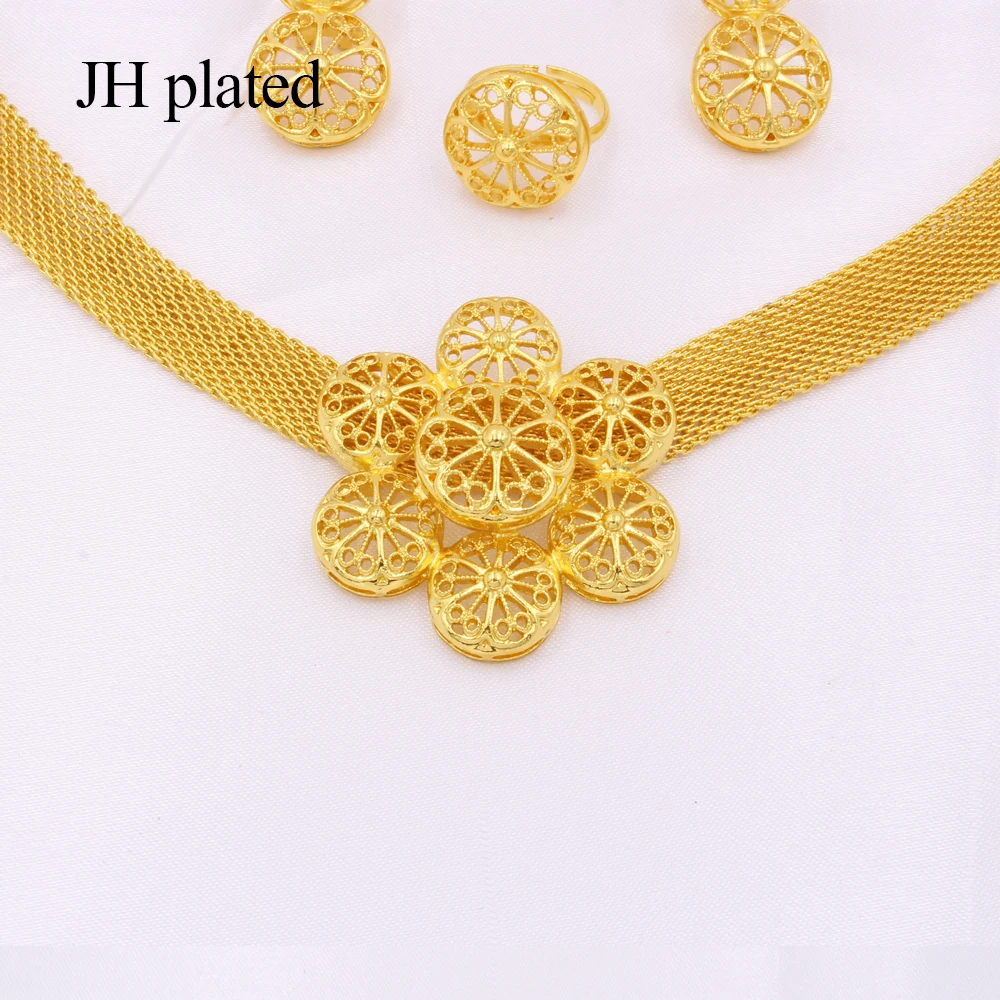 Золотой Цвет Ювелирные наборы для женщин в африканском стиле Свадебные подарки