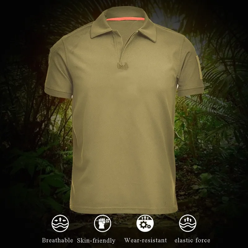 Men's Breathable T-shirt Special Forces Tactical Training Short-sleeved Turn-down Collar Loose Elastic Quick-drying | Мужская одежда