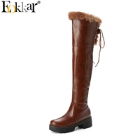 eokkar 2020 women over the knee high boots square mid heel casual winter thigh high boots elegant warm ladies boots size 34 43
