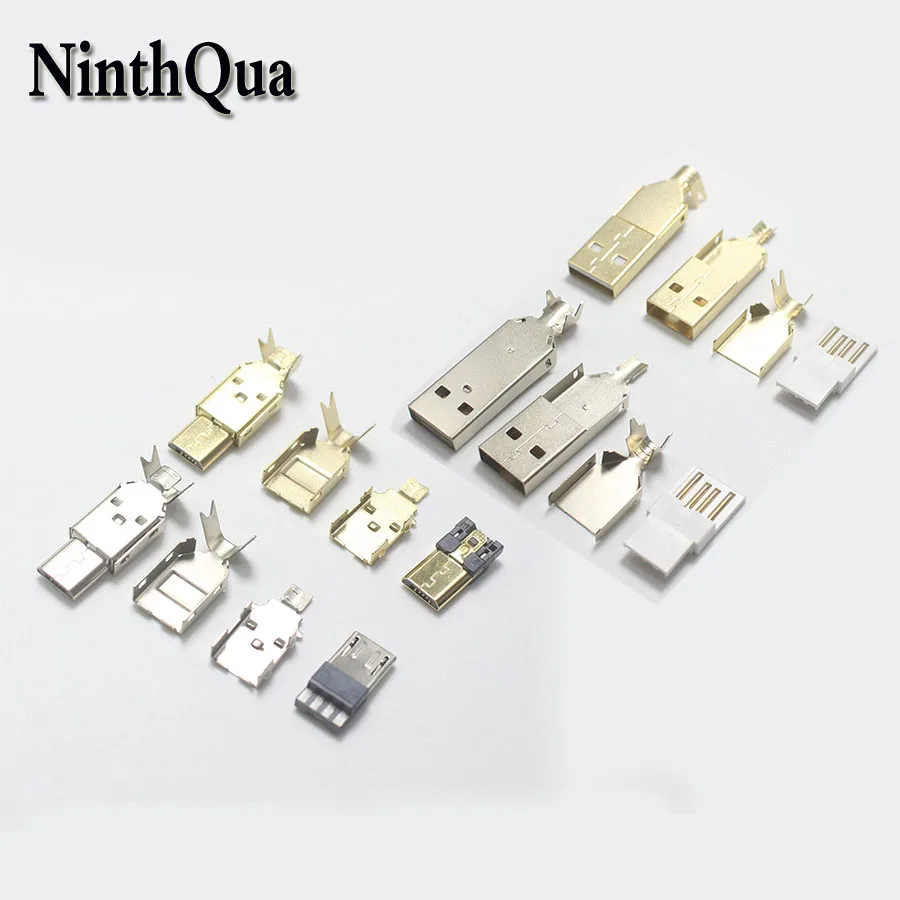 2 комплекта Micro USB 4Pin /USB 0 Штекерный разъем никелированный позолоченный сварочный