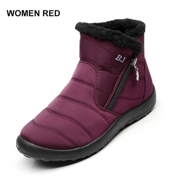 women red Merkmak/Новинка года; Зимняя мужская обувь; модные теплые зимние ботинки; нескользящие водонепроницаемые ботильоны; однотонные ботинки для пар; большие размеры - Цвет: women red