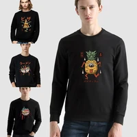 mens pullover casual warm long sleeved sweatshirt japanese cute monster print round neck autumn and winter black polyester top