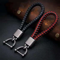 hand woven leather car keychain detachable metal 360 degree rotating horseshoe buckle key chain for men high quality gift