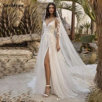 smileven lace bohemian wedding dresses spaghetti straps v neck appliqued lace bridal dress wedding gowns vestido de novia 2021