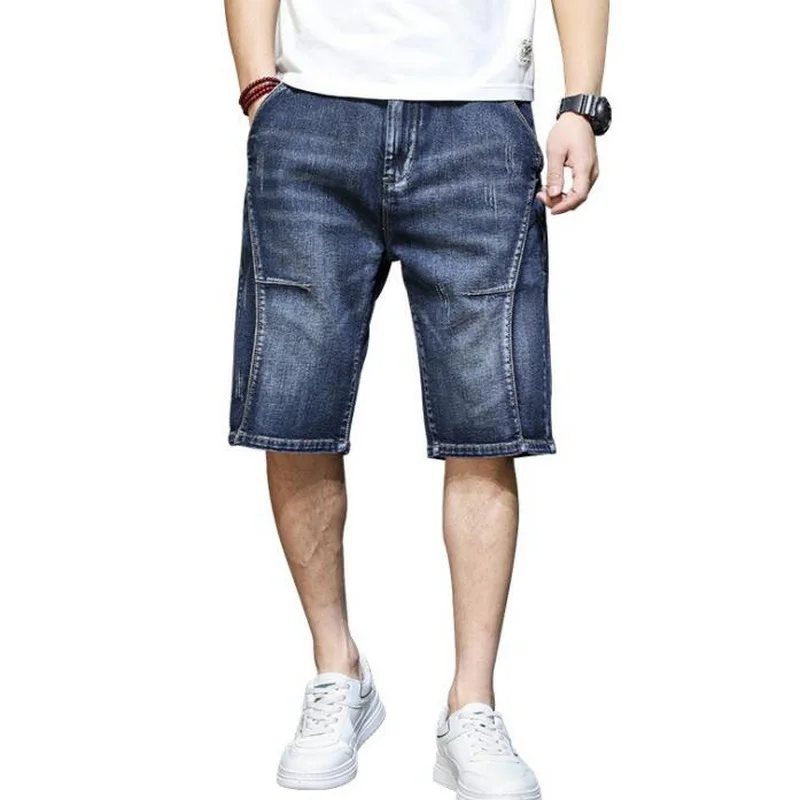 Jean Shorts For Men Denim Ripped Vintage Stretch Elastic High Waisted Mens Distressed Half Jeans