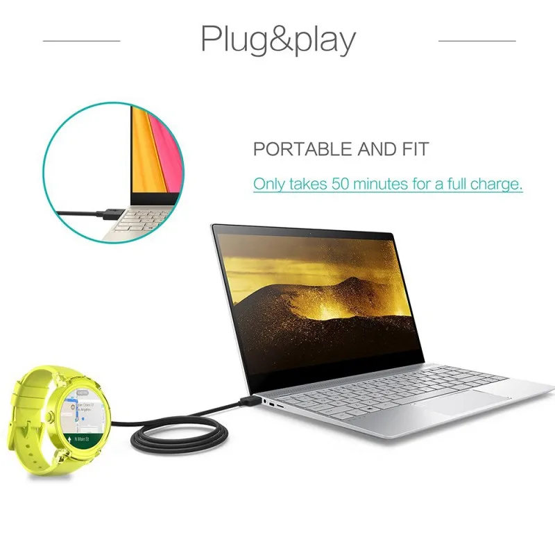 Зарядный кабель для смарт часов портативный зарядный адаптер шнур Ticwatch E/S