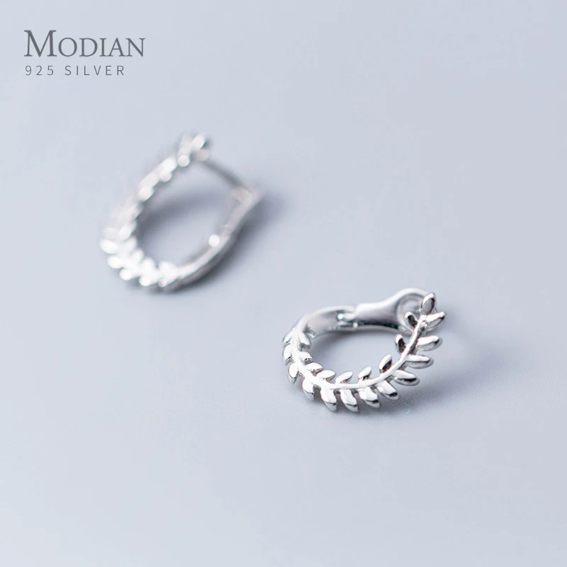 Женские серьги-кольца Modian из серебра 925 пробы с листьями ювелирные изделия древо