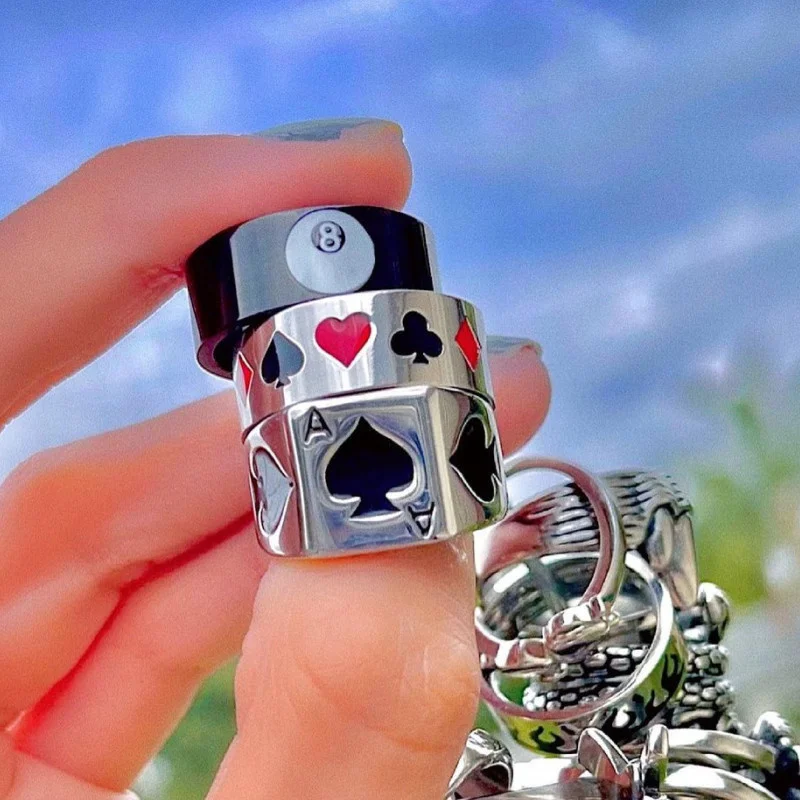

Love Heart Flame Spade Rings Yin Yang Retro Punk Stainless Steel Playing Card Ring for Men Women Personality Jewelry Gift