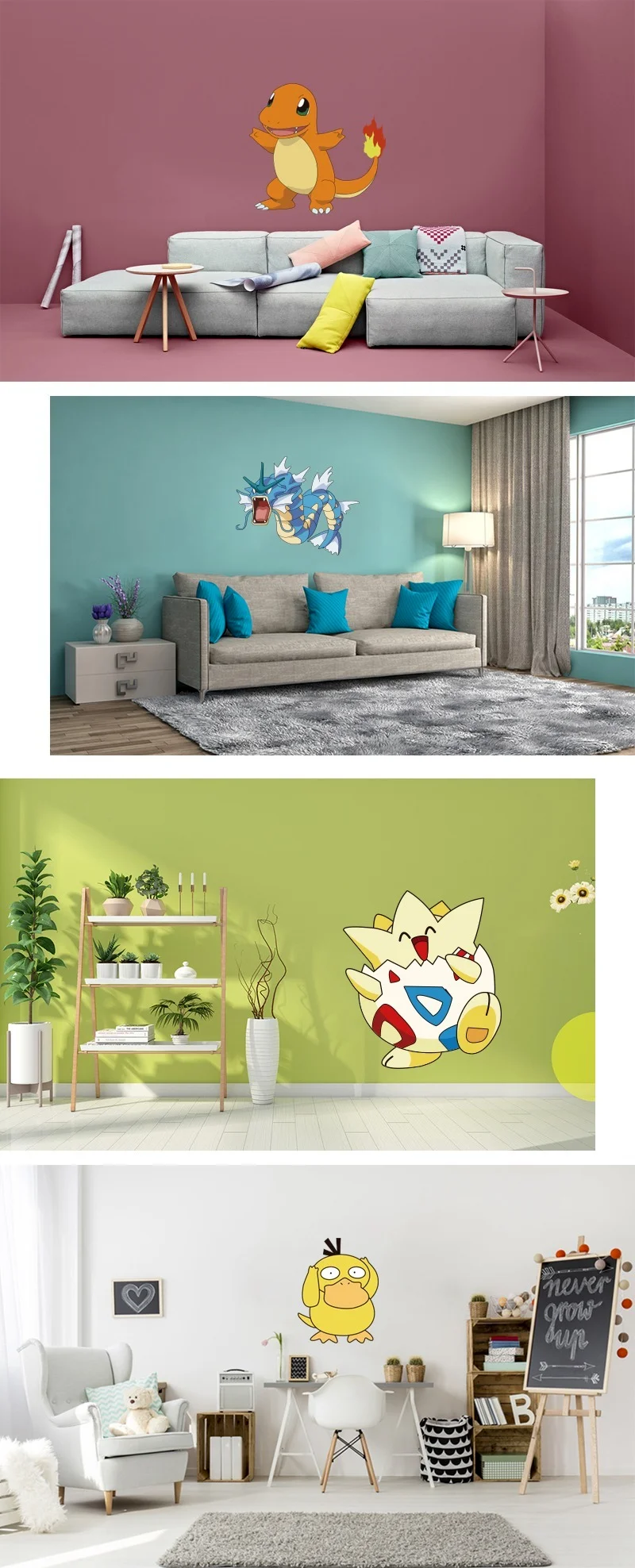 Наклейка на стену с покемоном Пикачу украшение для детской комнаты граффити