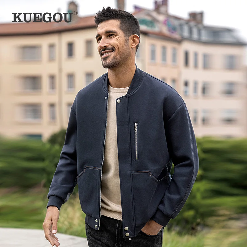 

KUEGOU 2022 Autumn New Streetwear Fashion Patchwork Bomber Jacket Men Coats Print High Quality Baseball Zip Plus Size 8825