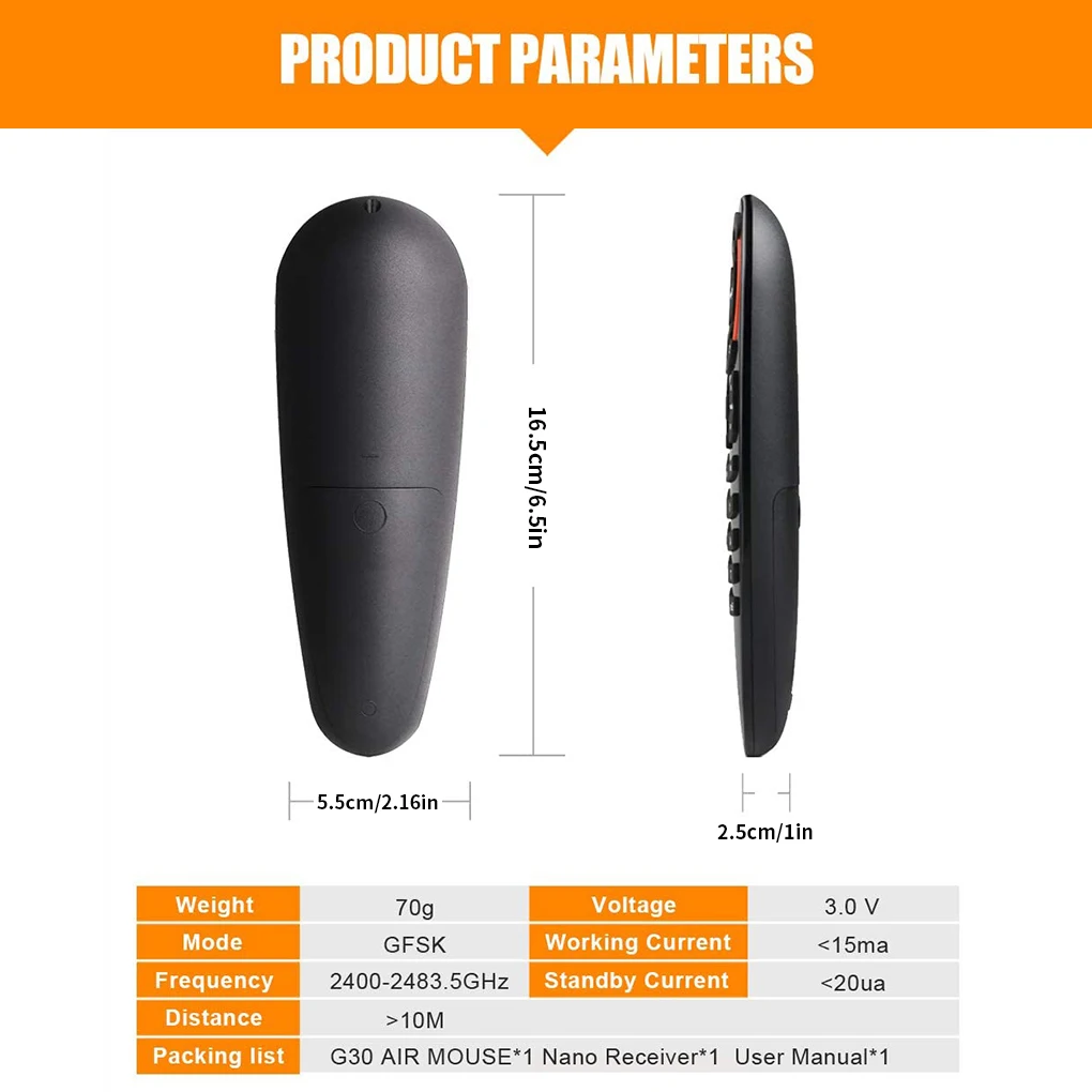 

G30S 2.4G Gyroscope Wireless Air Mouse 33 Keys IR Learning Smart Voice Remote Control for X96 mini H96 MAX Android Box