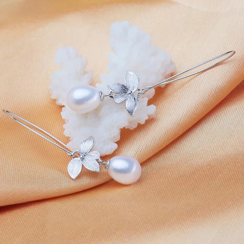 Женские серьги из натурального пресноводного жемчуга FENASY стерлингового серебра