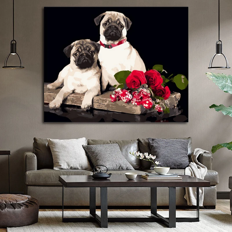 DIY картинки для раскраски по номерам с собаками Картина Рисунок Рельеф Живопись в