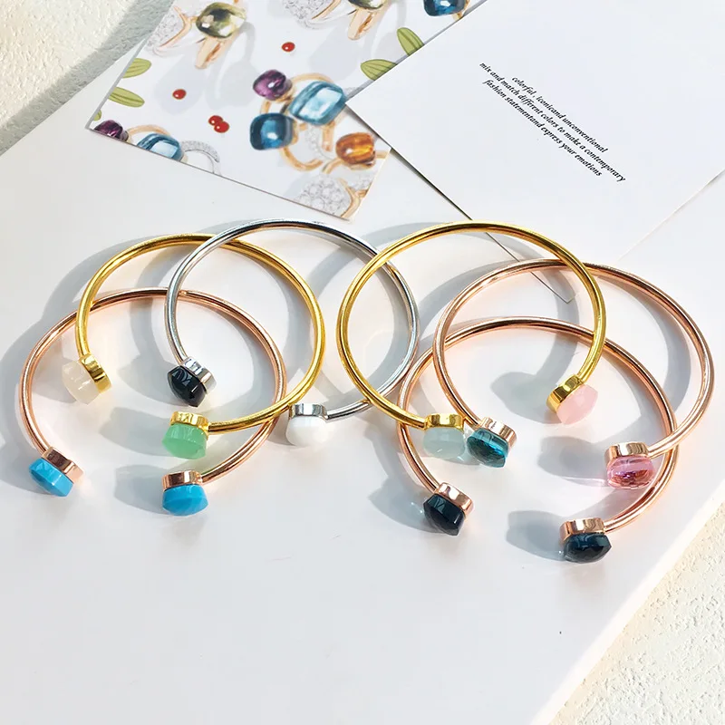 

Crystal Candy Style Bangle Gold Color Mix Freely Matched Colors Adjusted Size Open Bracelets For Women Gift