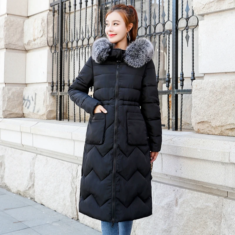 Winter Long Down Jacket Woman With Fur Hooded Long Coat For WomenBoth Two Sides Can Be Wore Thick Overcoat Female