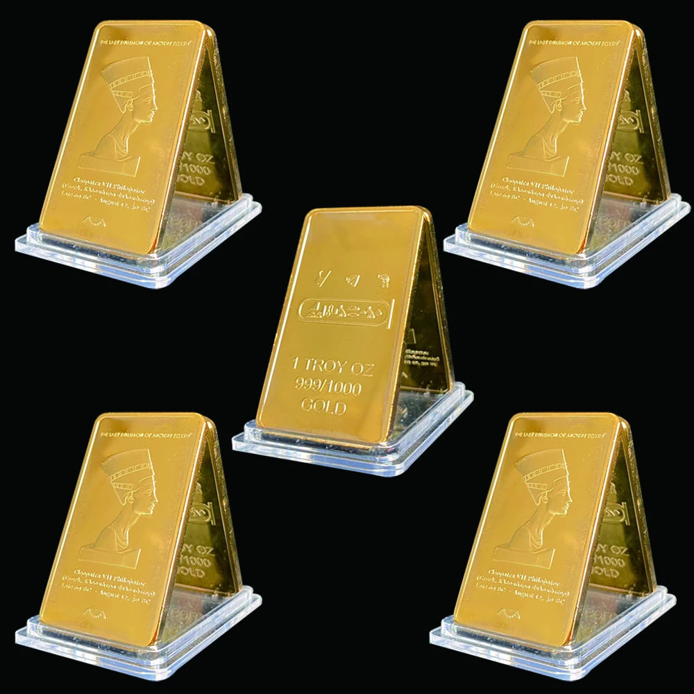 

5PCS Gold Bullion Egypt Queen Cleopatra VII Philopator Pyramid 1 Troy OZ 999/1000 Gold Bars 50*28*3mm Coins Collectibles