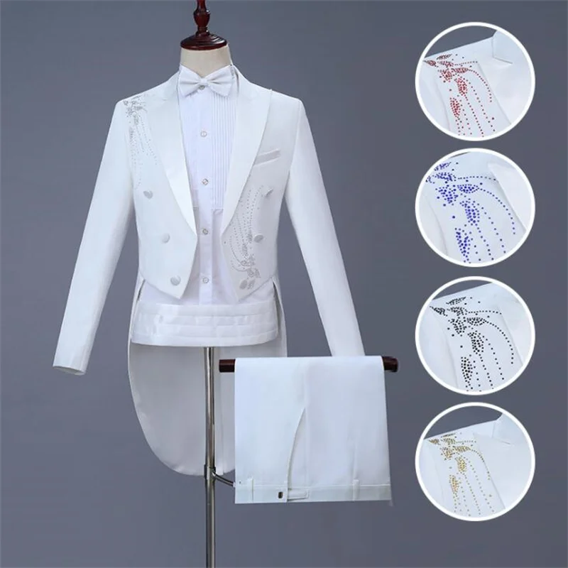 White Blazer Men Tuxedo Suit Set With Pants Wedding Costume Singer Costime Homme Stage Clothing Formal Dress