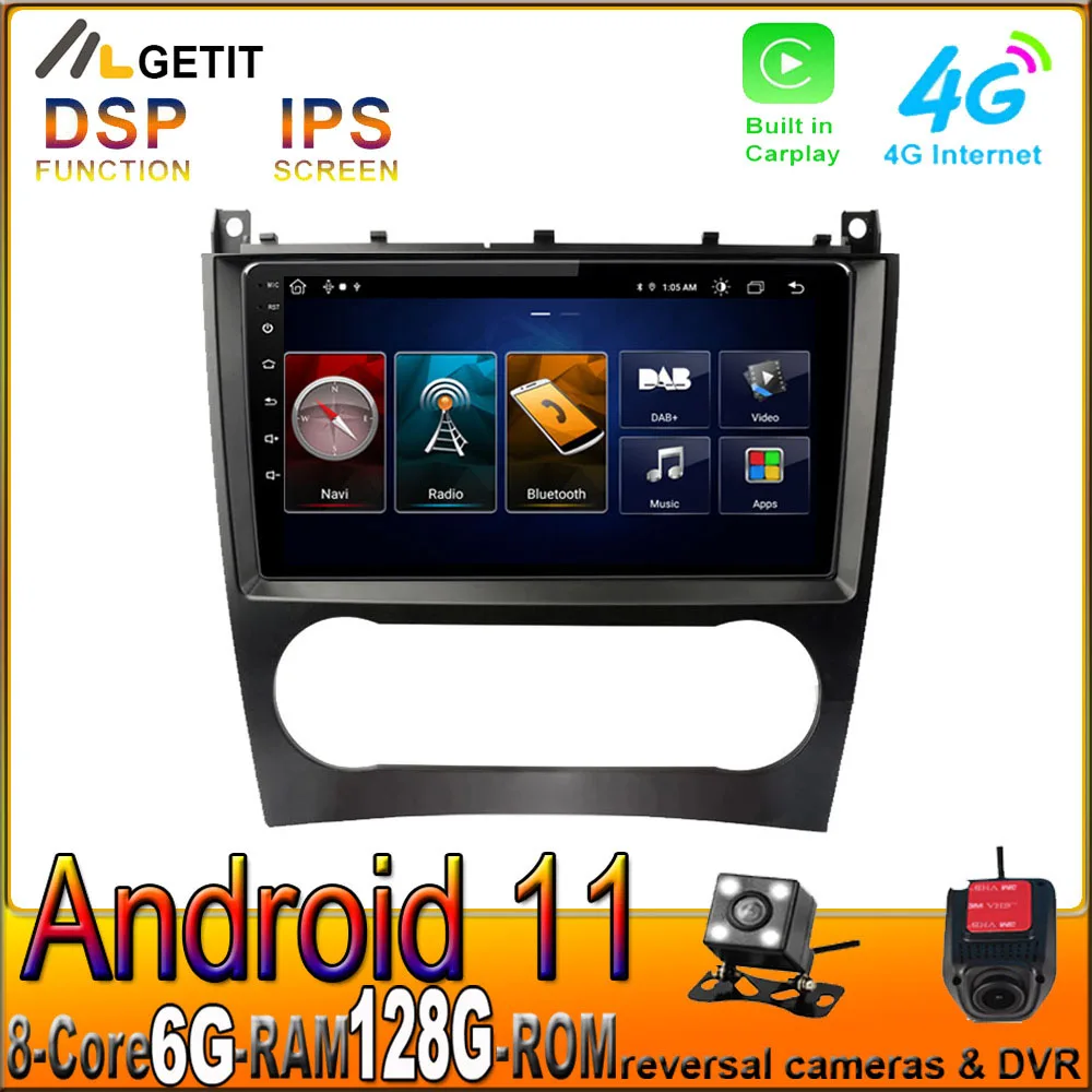 CARPLAY Android 11 для Mercedes Benz W203 W209 C180 C200 C220 C230 Автомагнитола видеоплеер Мультимедиа GPS BT