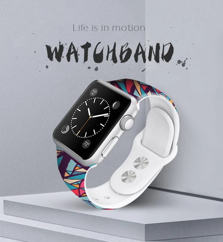 40mm 44mm Printing Watch Bands For Apple Watch 4 Rubber Strap Sport Bracelet 42mm 38mm For Iwatch 3 2 1 Accessories