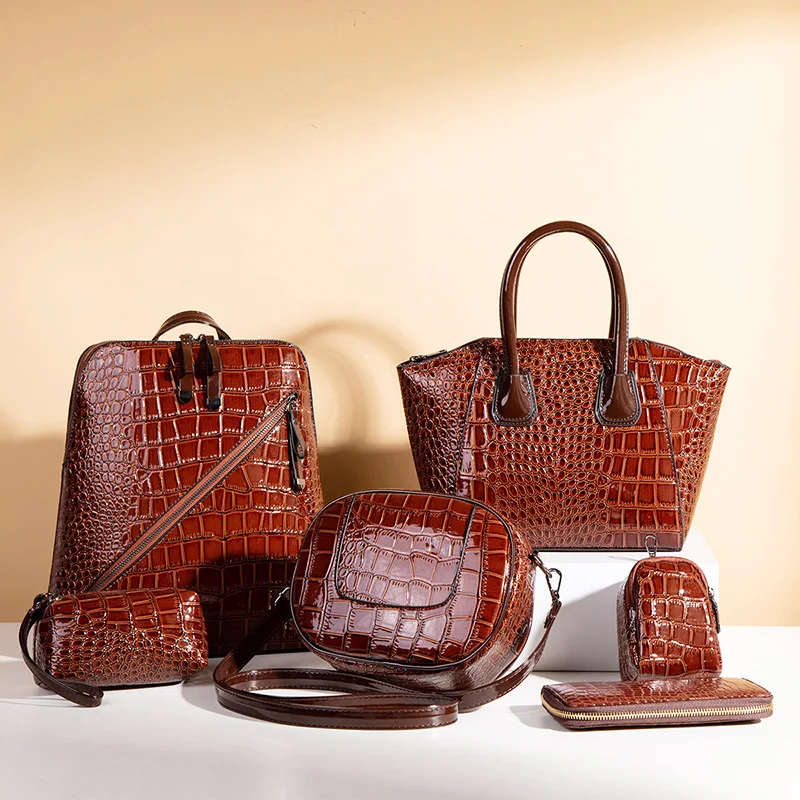 

6 PCS Women Bags Set Luxury Crocodile Female Handbags Leather Shoulder Bags Composite Bags Messenger Bag Purses and Handbags