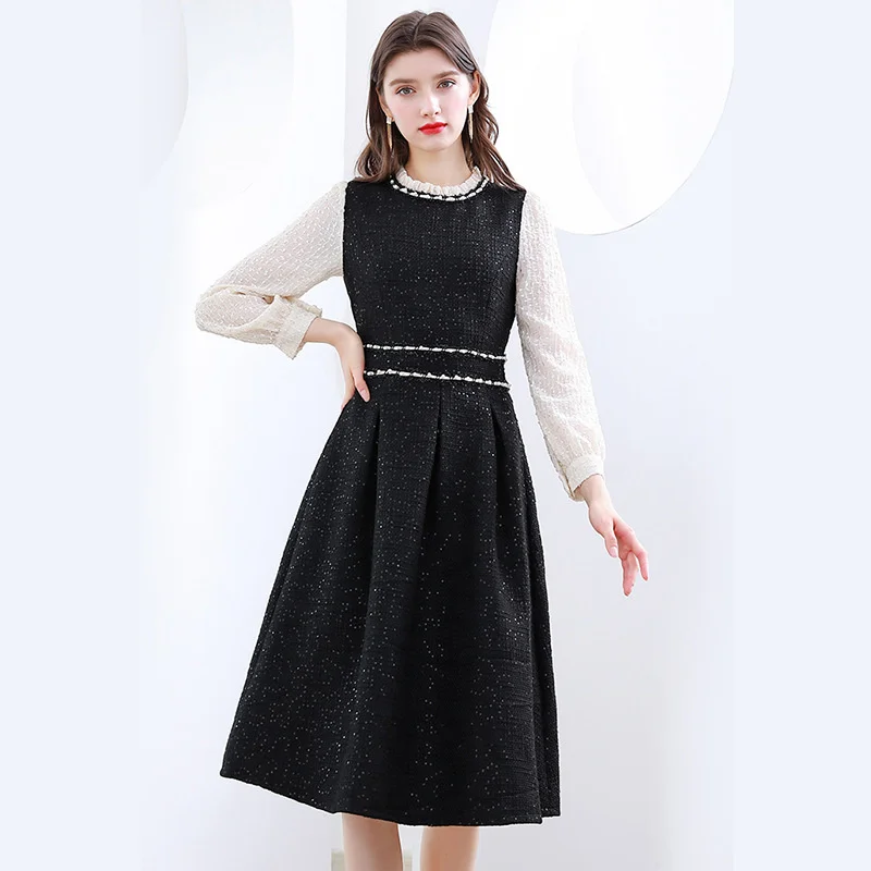 

Xl-5xl Plus Size 2021 Autumn New Fashion Large Women's Slim Fit Splicing Fat Sister 200kg Belly Covering Dress 11306