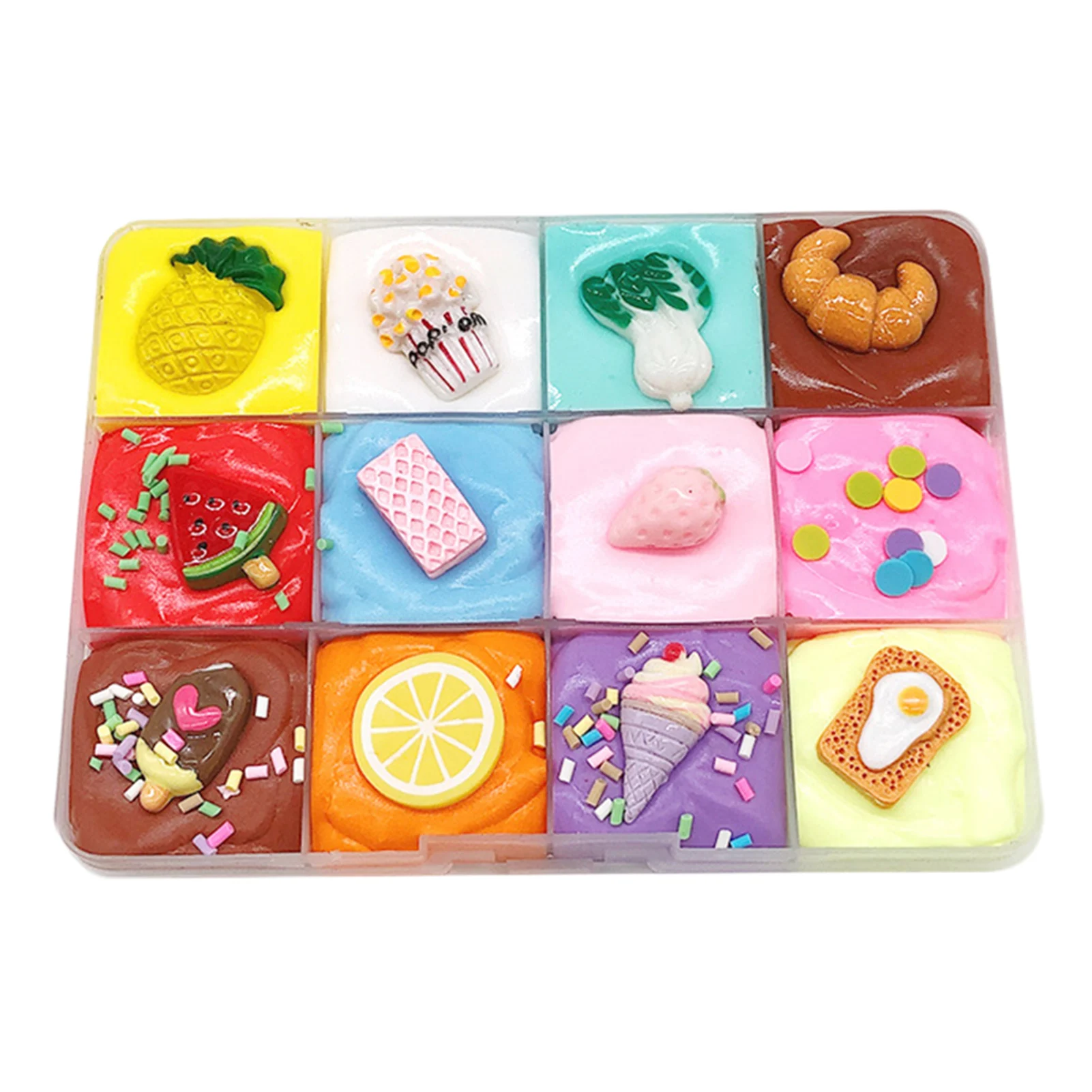 

New 12 Colors Putty Toy Non Sticky Puff DIY Cake Fruit Platter Sensory Toy Kit Gift for Kids Adults