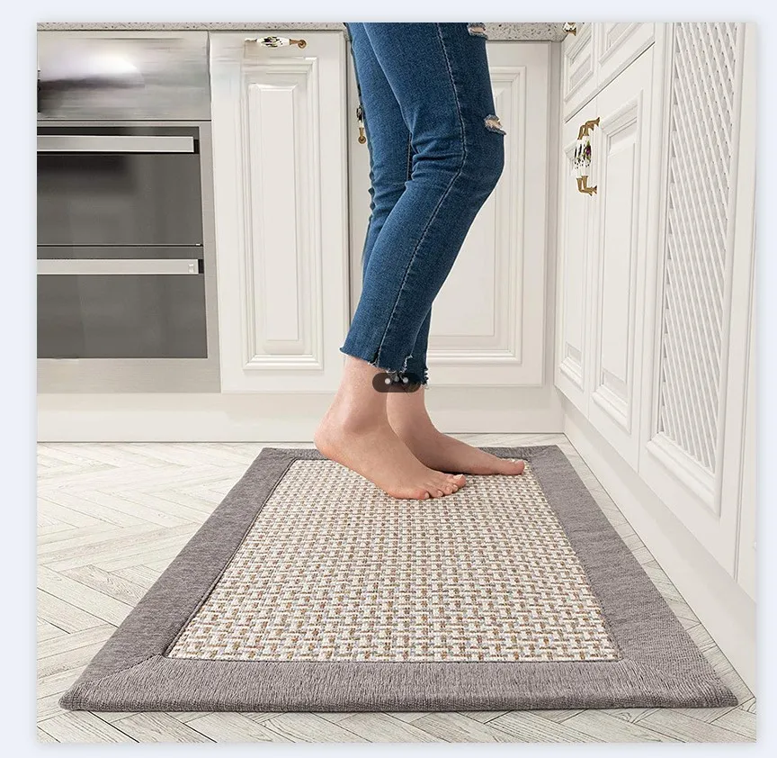 

Kitchen Mat Linen Gray Brown Bedroom Living Room Carpet Entrance Doormat Home Hallway Balcony Floor Mat Bathroom Anti-Slip Rug