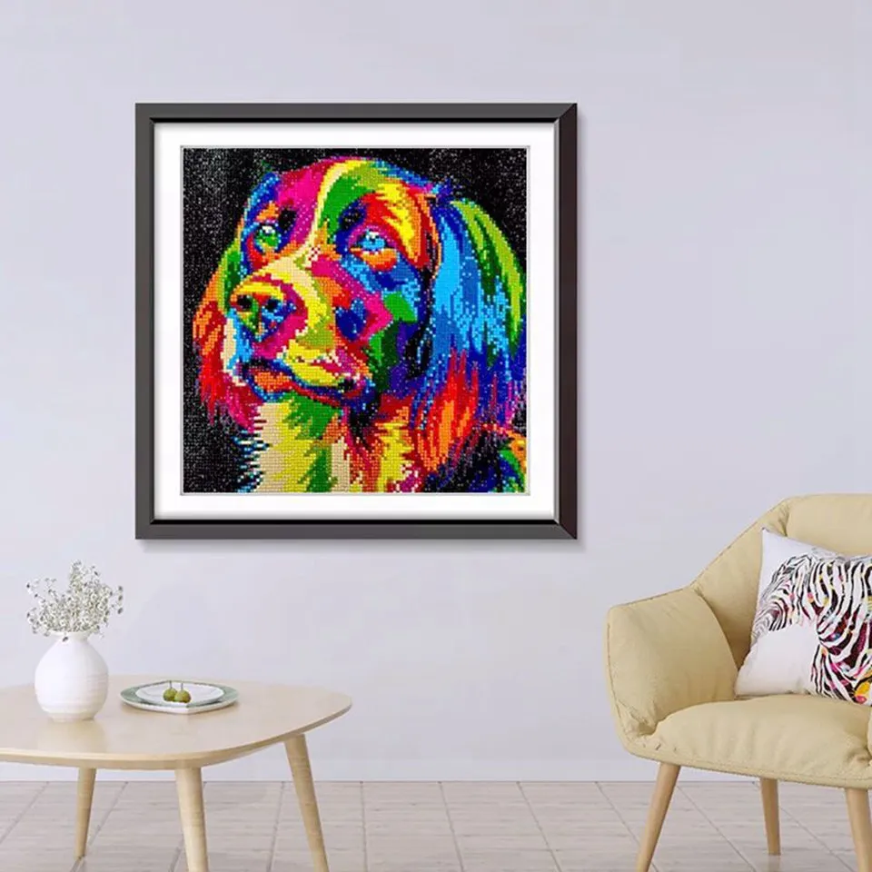 

New Home5D DIY Diamond Painting Kit Full of Diamond Inlay Embroidered Crossembroider Animals "Colored Dog" Mural Home Decor Gift