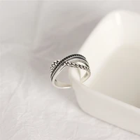 s925 silver color ring retro cross ring multi layer black exquisite jewelry party gift fashion personality ladies jewelry