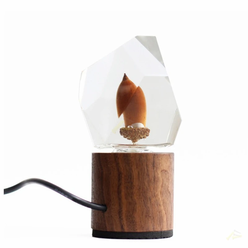 

Nordic Solid wood LED night light Creative Frozen pine nuts ice cubes USB night lamp Bedroom Bedside illuminator Luminaires
