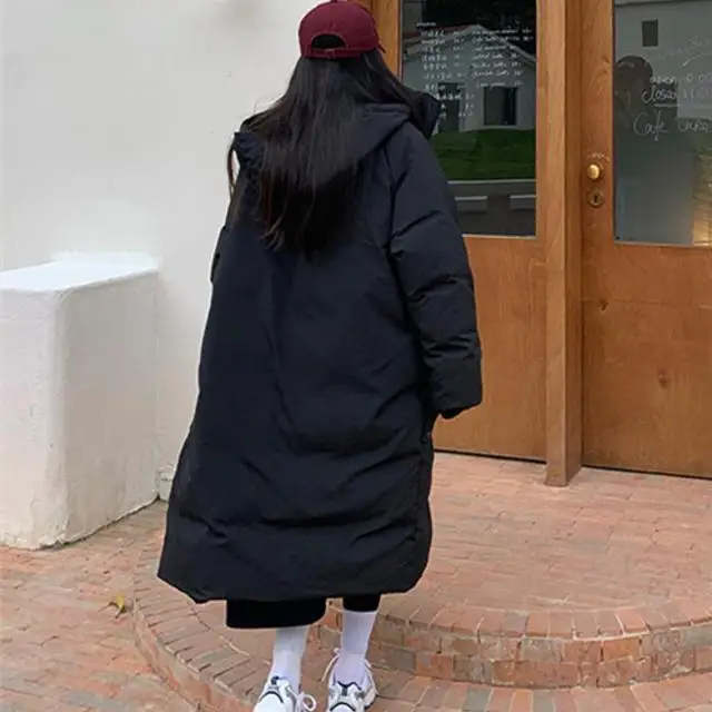 Plus Velvet Thick Warm Down Jacket Loose Casual Solid Color Long-sleeved Simple Fashion Trend Wild Long-sleeved Down Jacket