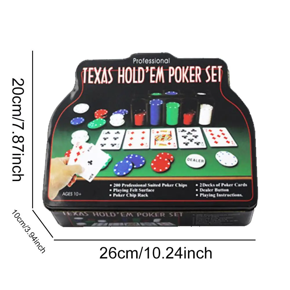 

Poker Chip Set 21 Point Iron Box with 200 Chips Tablecloth Poker Entertainment Game Casino for Texas Holdem Blackjack Game Party