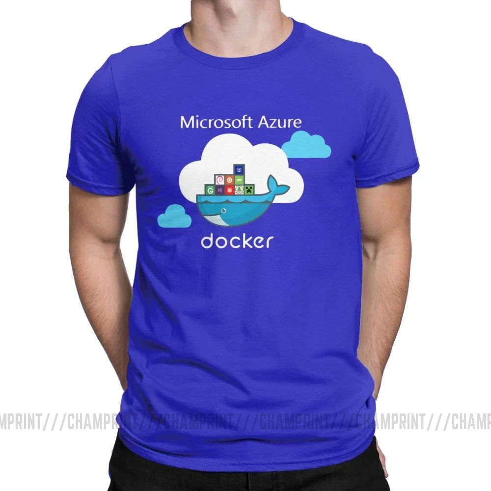 Мужские футболки Docker On Azure, одежда из чистого хлопка, крутые футболки с коротким рукавом и круглым воротником размера плюс - Цвет: Синий