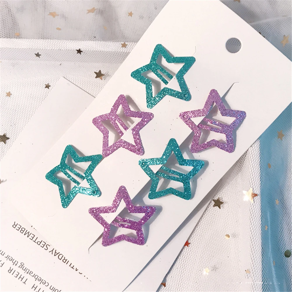 6 шт./компл. заколки для волос в форме звезды металлические с блестками и