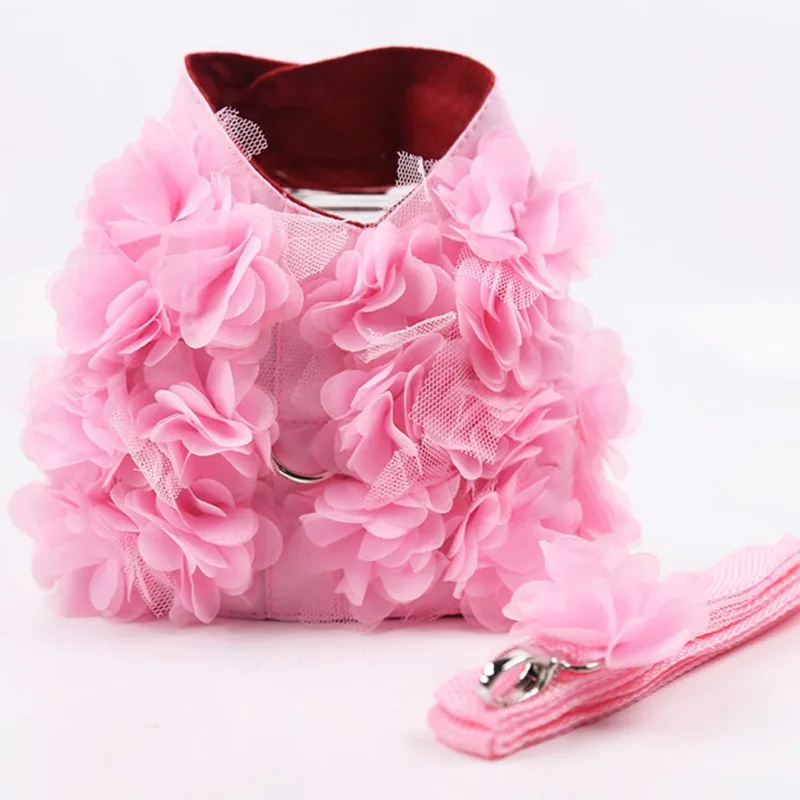 

Breathable Three-dimensional Pink Flower Pattern Traction Rope Vest For Pet Cats And Dogs Pet Supplies Accessories