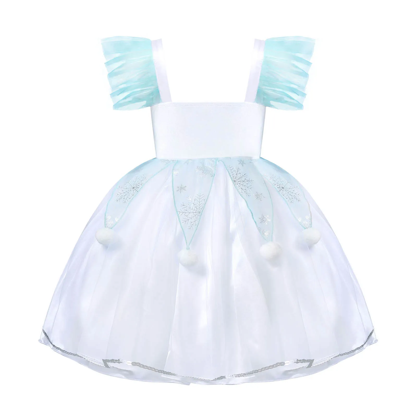 Детское платье для косплея девочек с принтом снежинок Сетчатое платье-пачка без