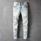 Светильник-голубые уличные рваные джинсы мужские мотоциклетные брюки мужские ретро рваные джинсы в стиле панк рваные дизайнерские джинсы мужские джинсы с графическим принтом