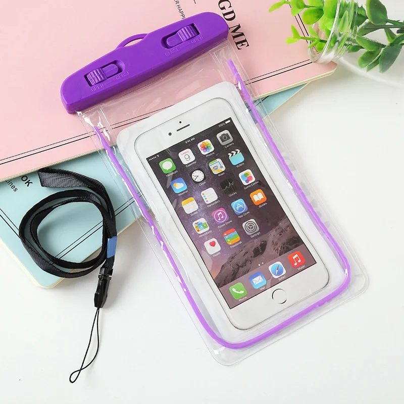 Purple Для мобильного телефона, универсальный водонепроницаемая сумка, для плавания сумка Подводный Водонепроницаемый сухой мешок чехол Обложка для телефона для водных видов спорта, пляжа, бассейна Лыжный Спорт 8 дюймов - Цвет: Purple