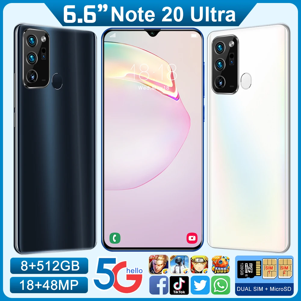 

100% оригинальный смартфон Note 20 Ultra 6,6 дюйма 8 ГБ + 512 ГБ 18 + 48 мп телефон 4G/телефон