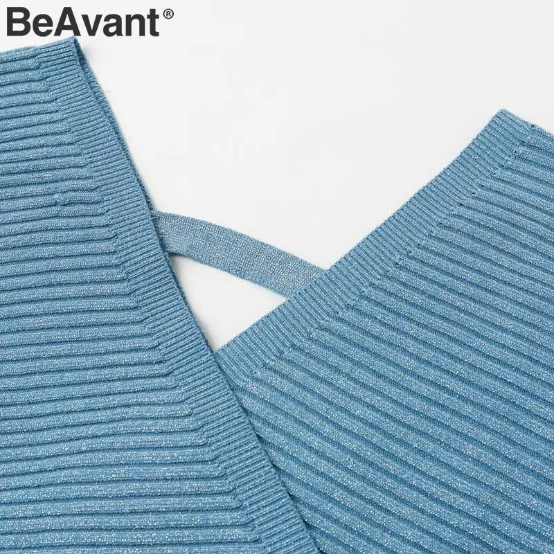 

BeAvant Autumn Winter Two-piece knitwear Women V Neck Women Sweater Sets Elegant Batwing Sleeve Female Sweater Pants Suit Casual