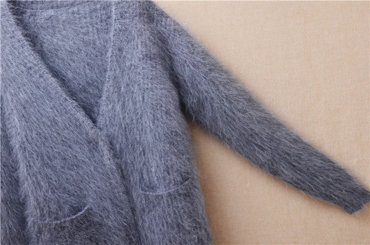 Плотный плотный Теплый Женский пушистый шерстяной вязаный полосатый кардиган из