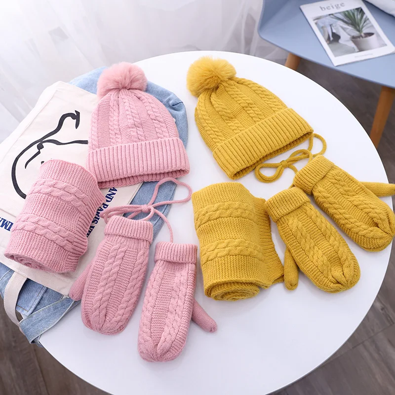 3 шт./компл. зимняя вязаная шапка для малышей шарф перчатки комплект мальчиков и